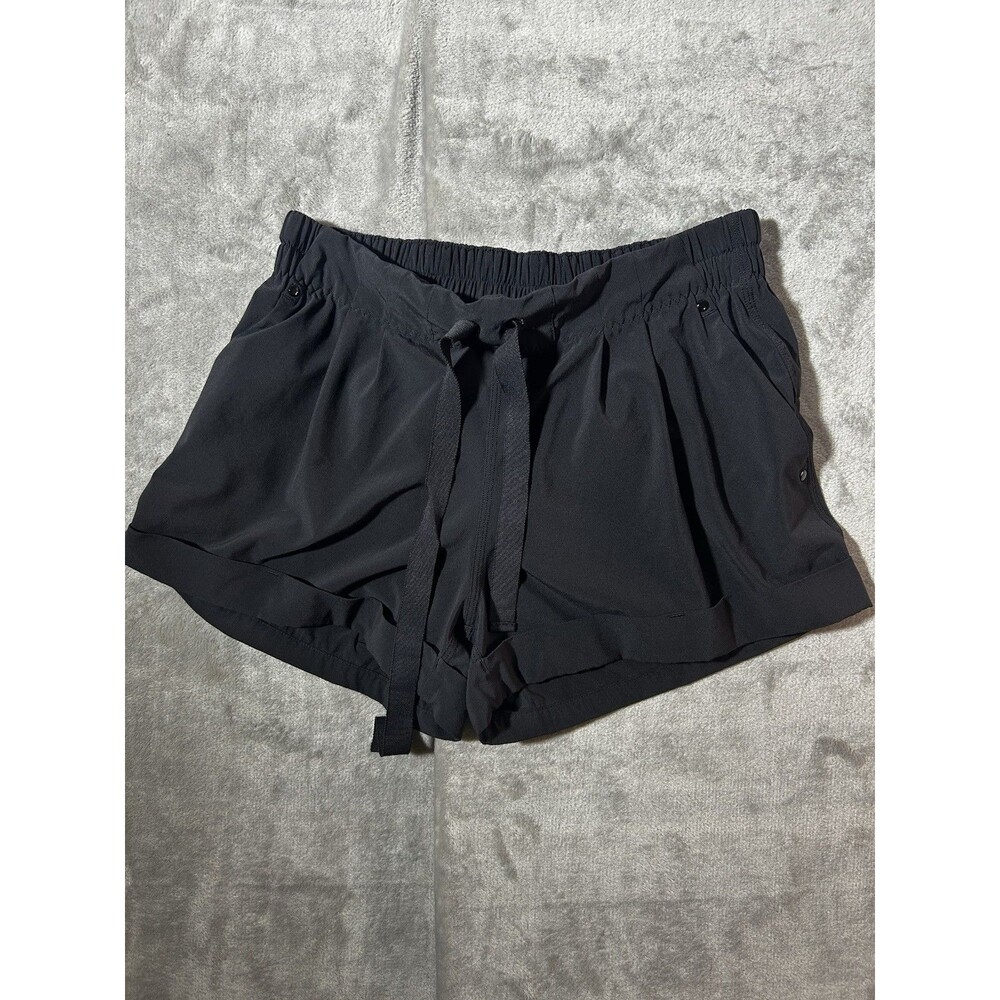 Lululemon Womens Black Running Shorts Size 10 Drawstring Athletic Workout